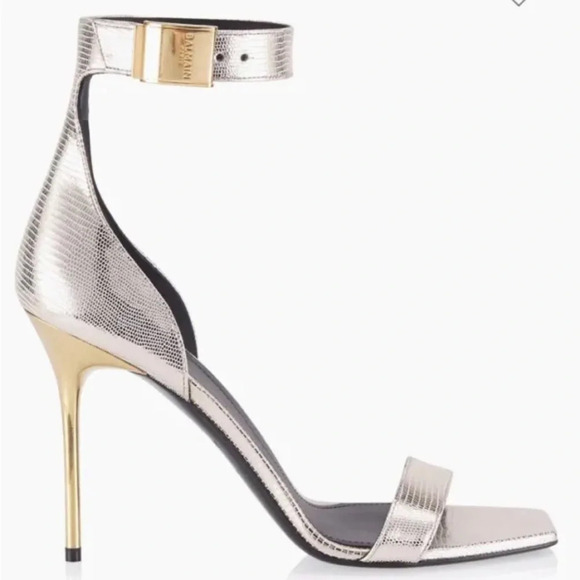Balmain Uma Lizard-Embossed Leather Sandals Gold Women’s EU 37.5 New In box - Picture 6 of 16